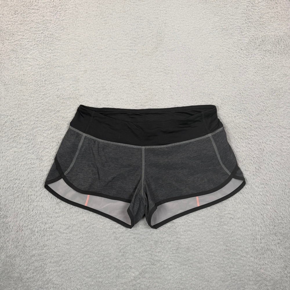 Lululemon Speed Short Heathered Gray Black Coral Running Shorts Womens 6